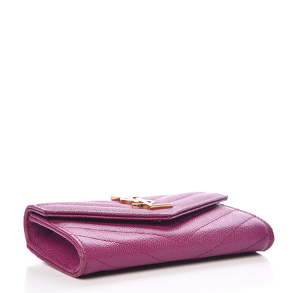Saint Laurent Grain De Poudre Matelasse Chevron Small Monogram Envelope Wallet Dark Grape 4 of 8