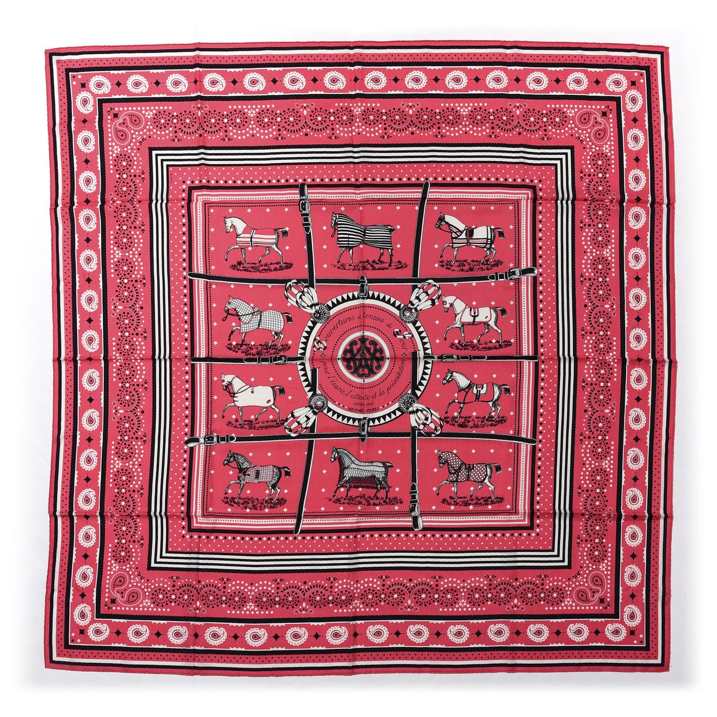 Cashmere Silk Couvertures Et Tenues de Jour Bandana Shawl 140 Rose Bonbon Black White