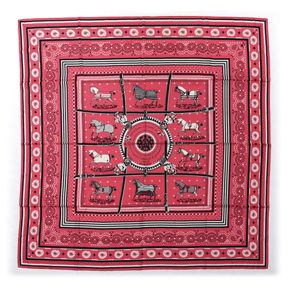 Hermes Cashmere Silk Couvertures Et Tenues de Jour Bandana Shawl 140 Rose Bonbon Black White 1 of 3