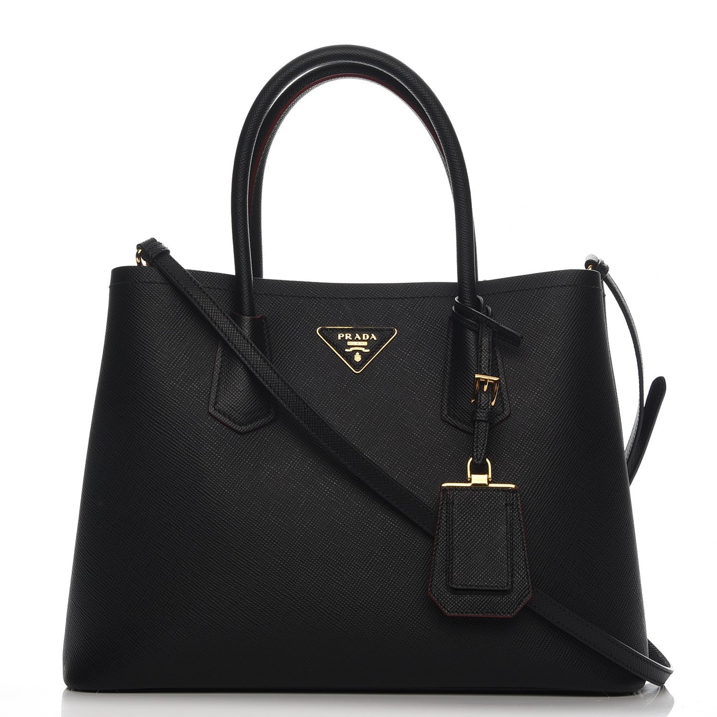Saffiano Cuir Medium Double Bag Black Fuoco