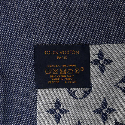 Louis Vuitton Silk Wool Monogram Denim Shawl Blue 3 of 5