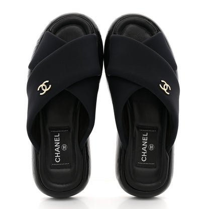 Chanel Fabric CC Mules Sandals 36 Black 2 of 9