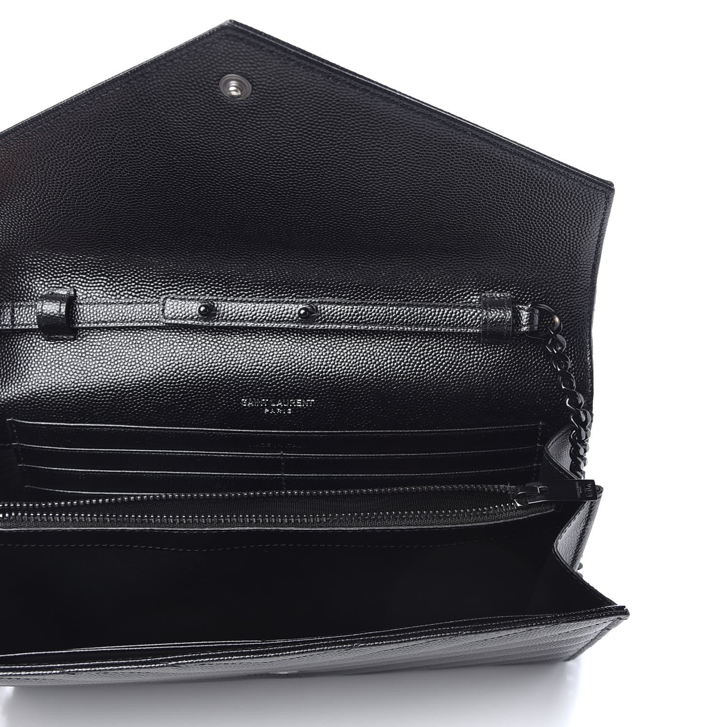 Saint Laurent Grain De Poudre Matelasse Chevron Monogram Chain Wallet Black 5 of 9