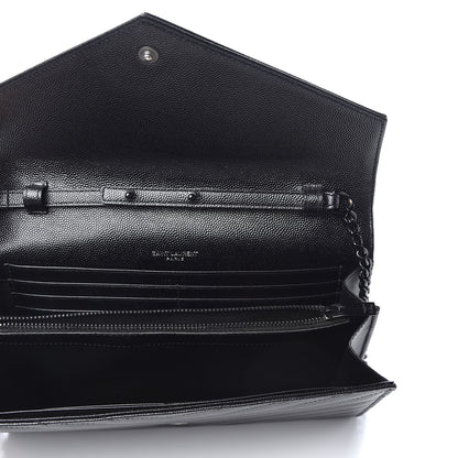 Saint Laurent Grain De Poudre Matelasse Chevron Monogram Chain Wallet Black 5 of 9
