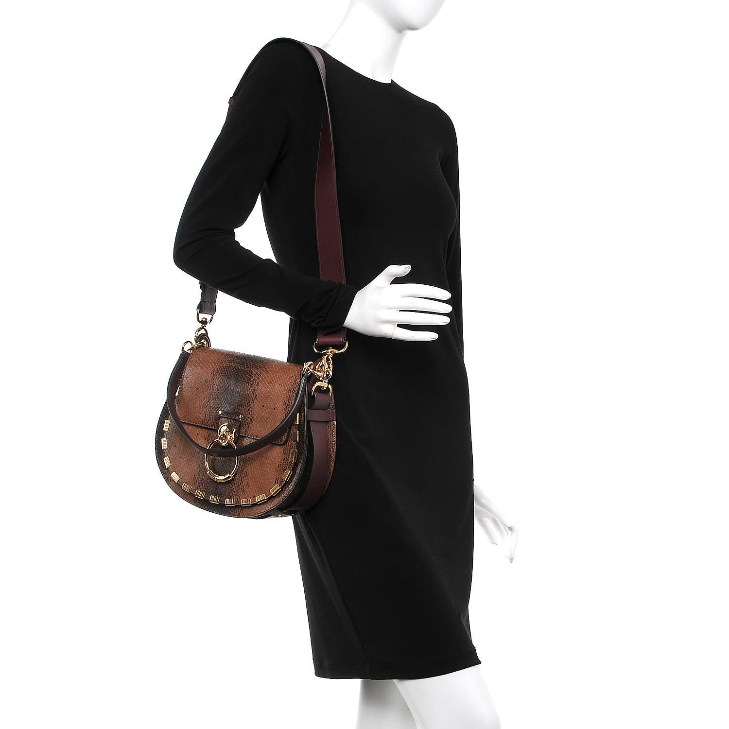 Chloe Calfskin Watersnake Embossed Large Tess Bag Coconut Brown 2 of 7