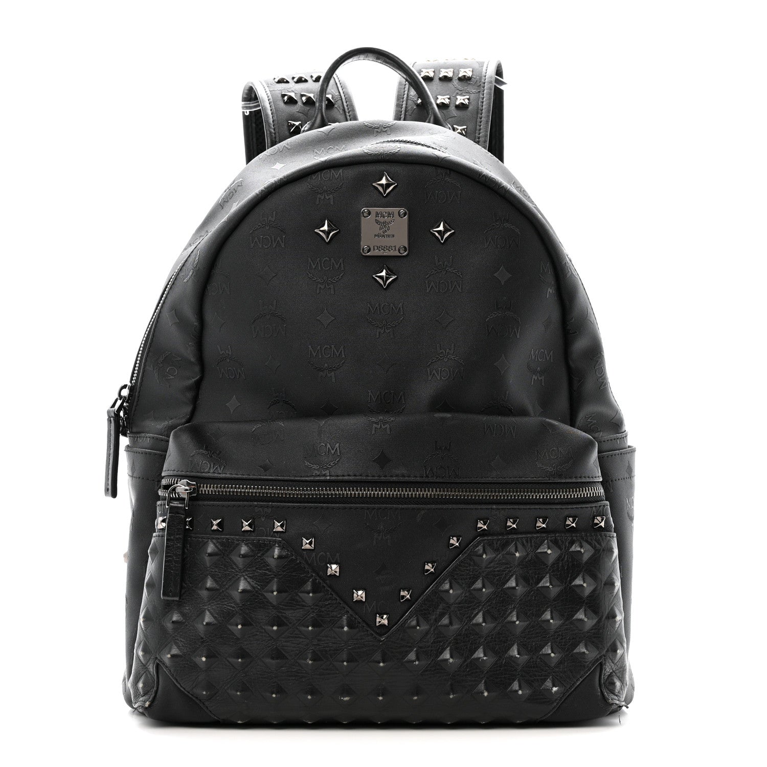 MCM Nylon Monogram Studded Stark Medium Backpack Black 1 of 16