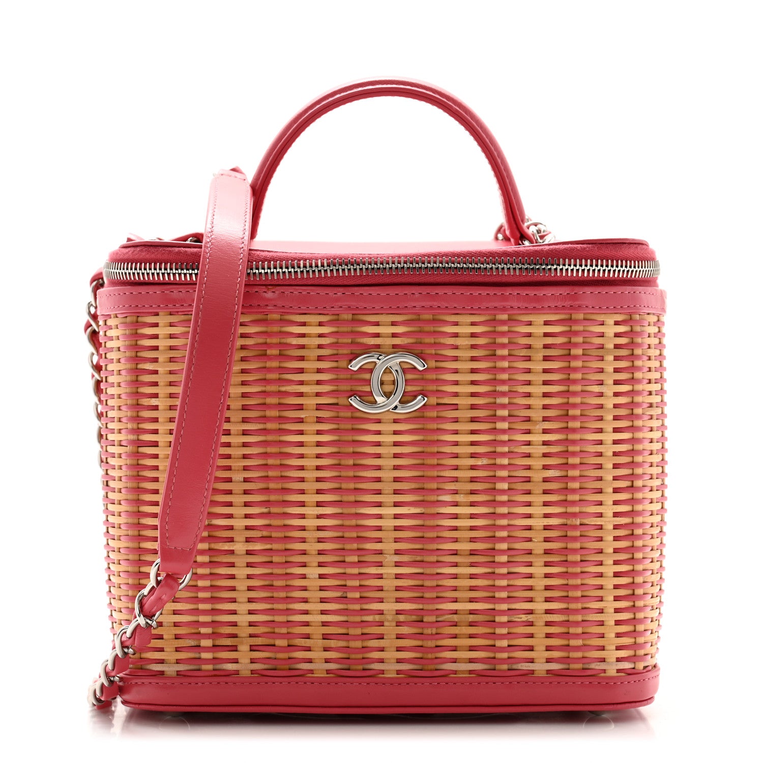 Chanel Glazed Calfskin Raffia Vanity Case Bag Pink 1 of 12