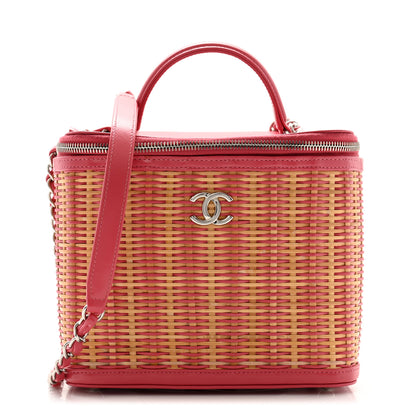 Chanel Glazed Calfskin Raffia Vanity Case Bag Pink 1 of 12
