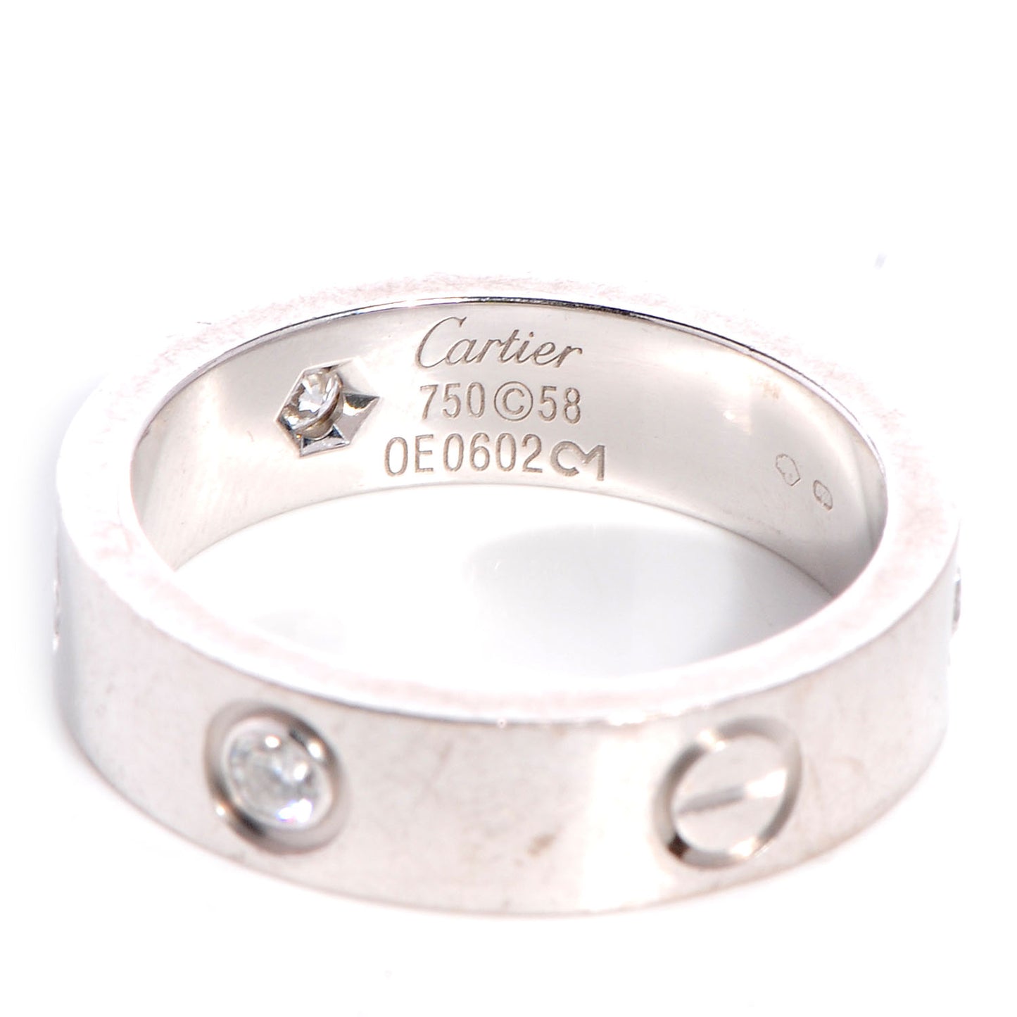 18K White Gold 3 Diamond 5.5mm LOVE Ring 58 8.25