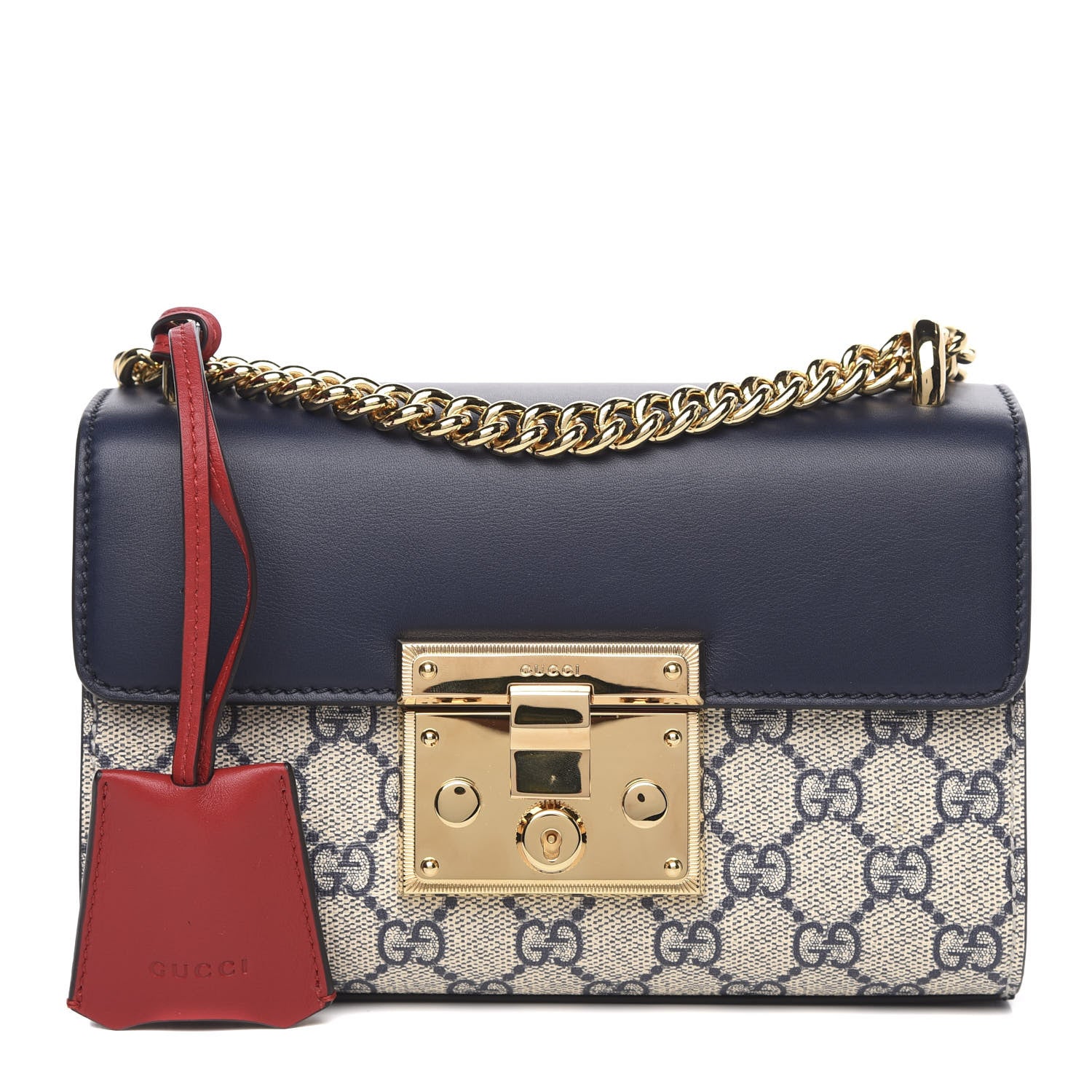 Gucci GG Supreme Monogram Moon Calfskin Small Padlock Shoulder Bag Beige Blue Mystic White Hibiscus Red 1 of 12