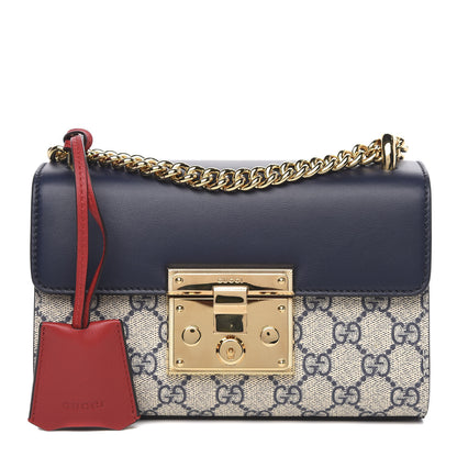 Gucci GG Supreme Monogram Moon Calfskin Small Padlock Shoulder Bag Beige Blue Mystic White Hibiscus Red 1 of 12