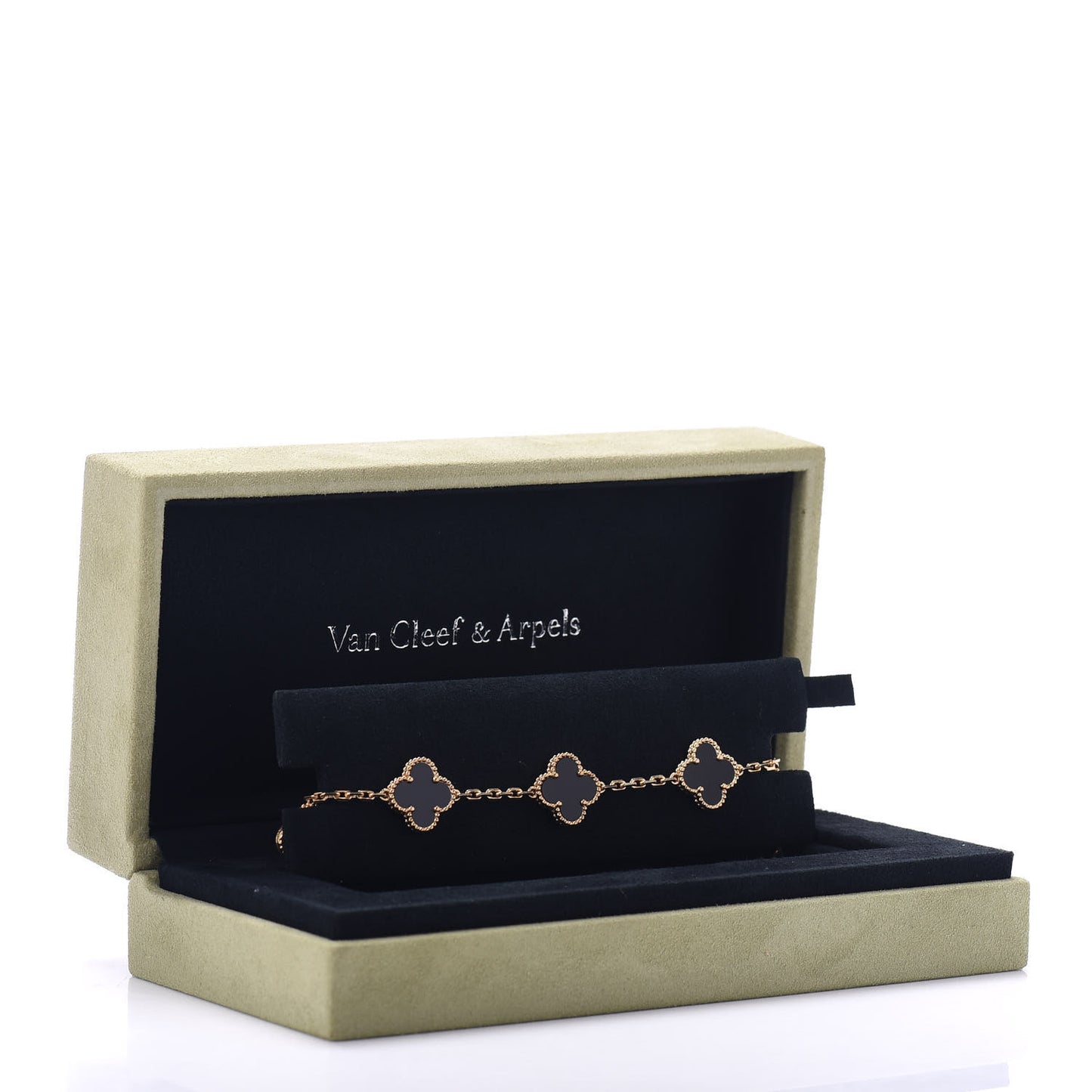 18K Yellow Gold Black Onyx 5 Motifs Vintage Alhambra Bracelet