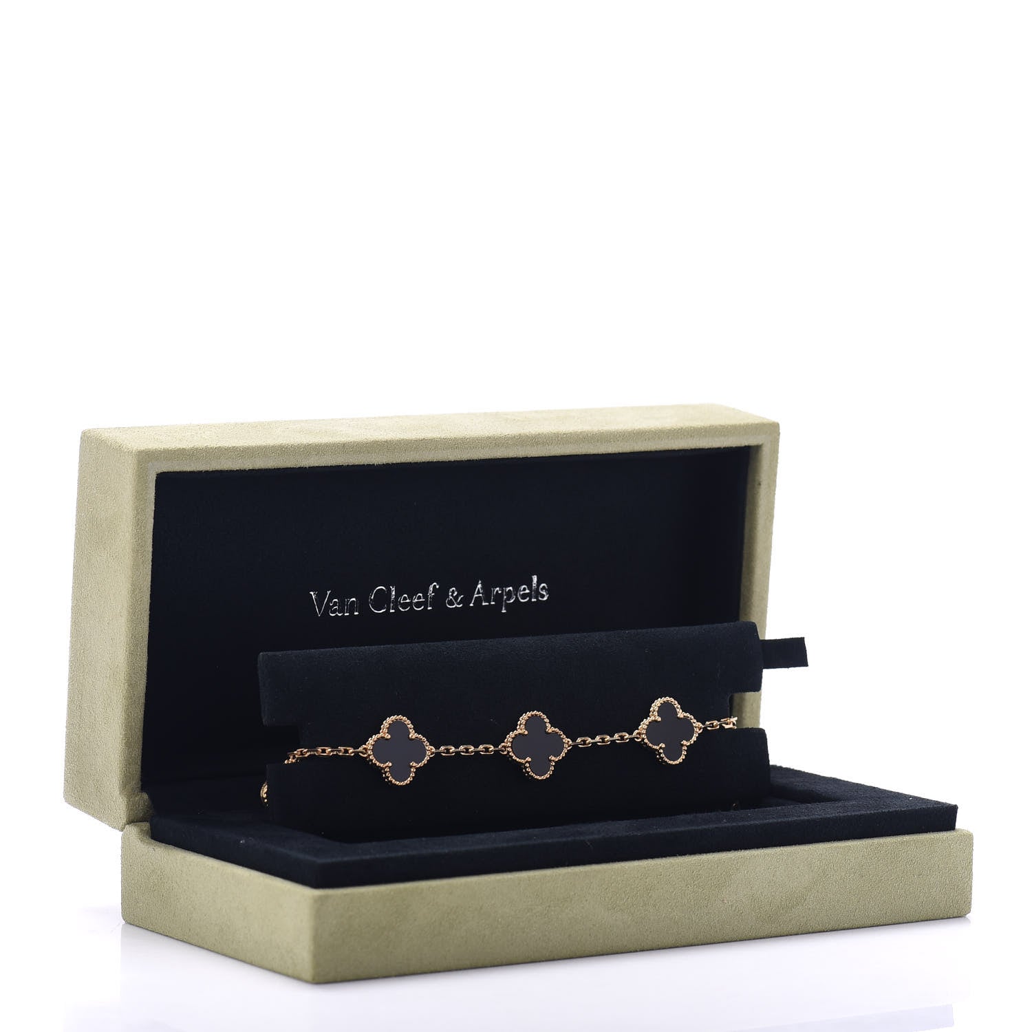 Van Cleef & Arpels 18K Yellow Gold Black Onyx 5 Motifs Vintage Alhambra Bracelet 5 of 5