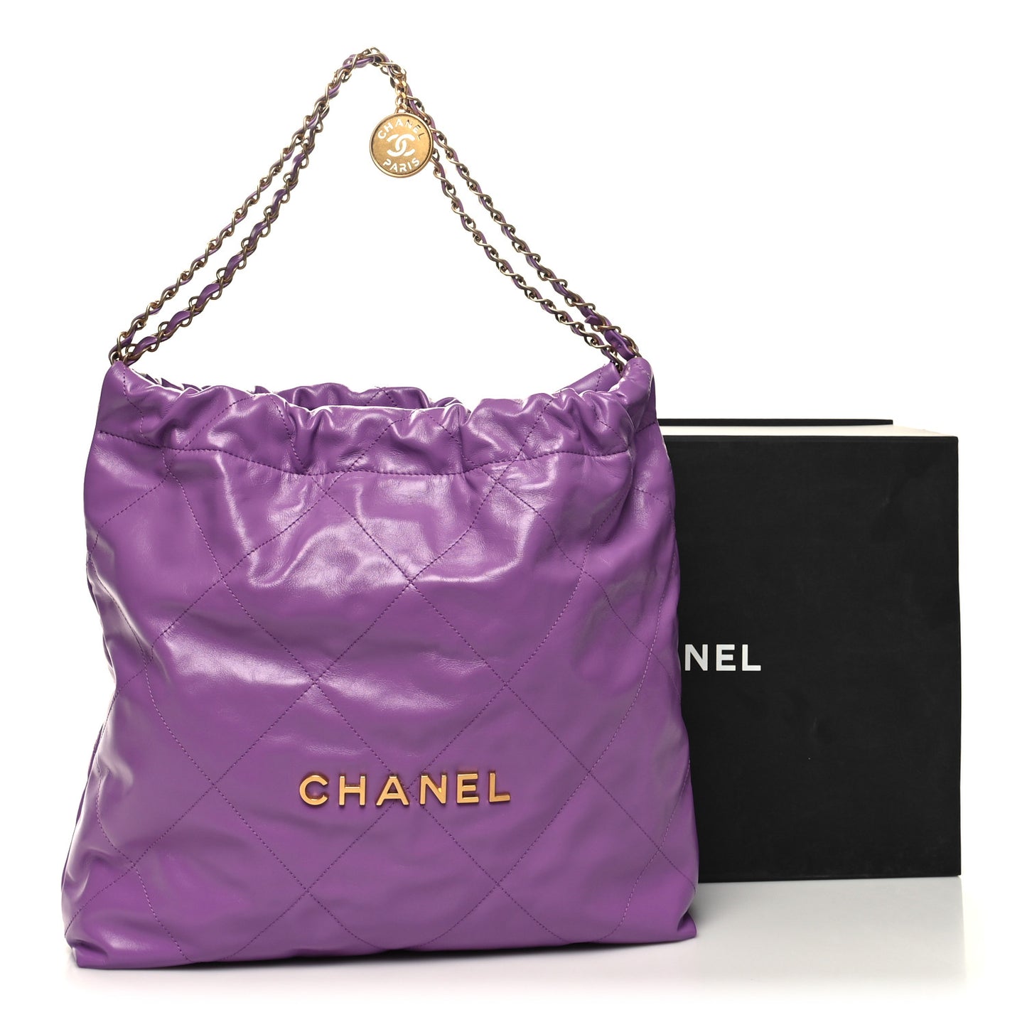 Shiny Calfskin Quilted Small Chanel 22 Purple