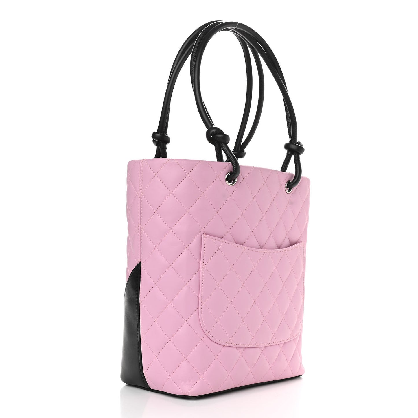 Calfskin Quilted Medium Cambon Tote Pink Black