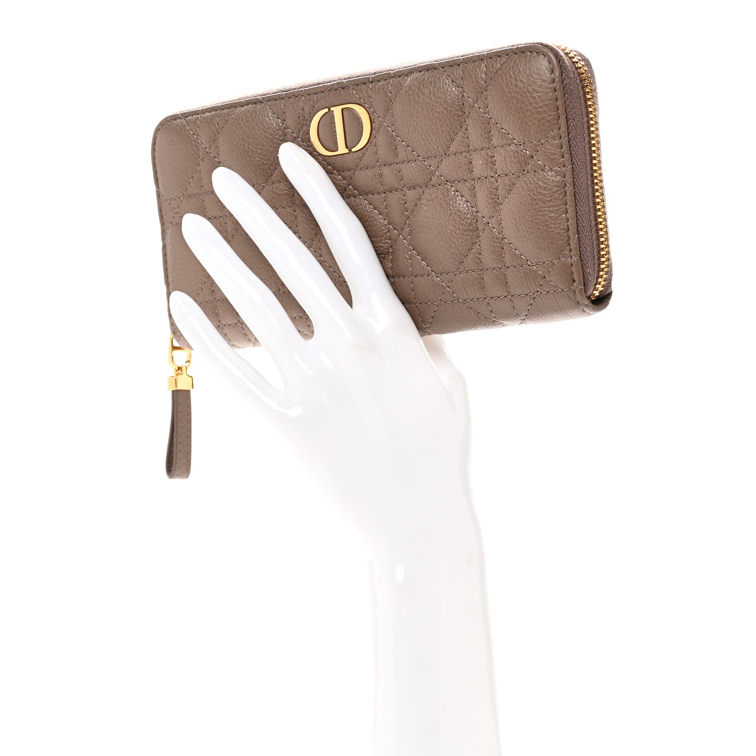 Christian Dior Grained Calfskin Supple Cannage Caro Zip Wallet Taupe 2 of 7