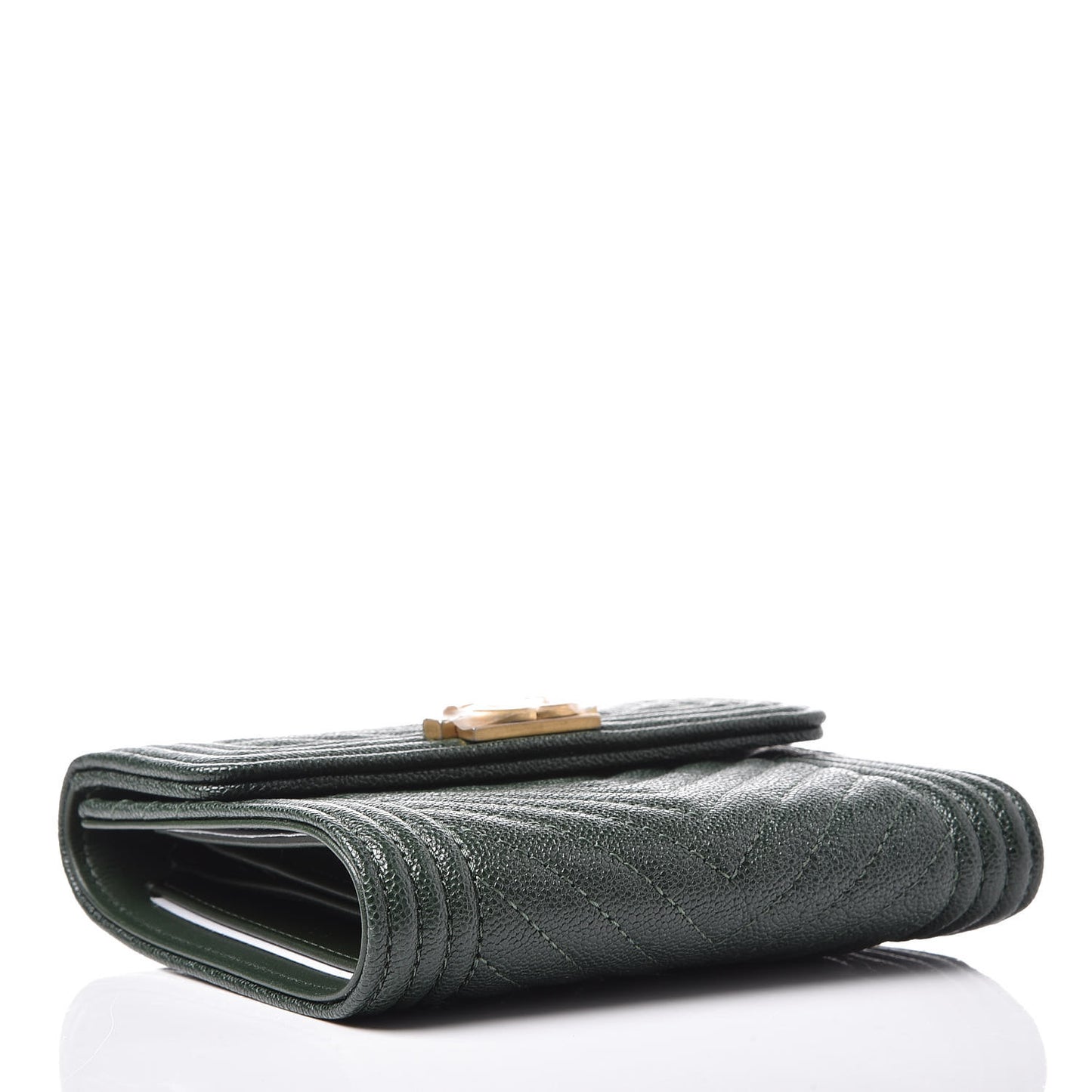 Caviar Chevron Quilted Boy Compact Wallet Dark Green