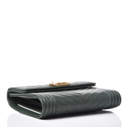 Chanel Caviar Chevron Quilted Boy Compact Wallet Dark Green 4 of 12