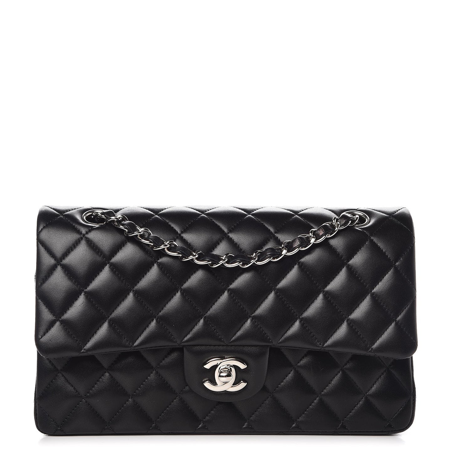 Lambskin Quilted Medium Double Flap Black