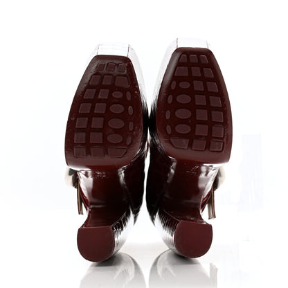 Bottega Veneta Glossy Calfskin Crocodile Embossed Mostra Mary Jane 120 MM Pumps 39.5 Merlot 5 of 10