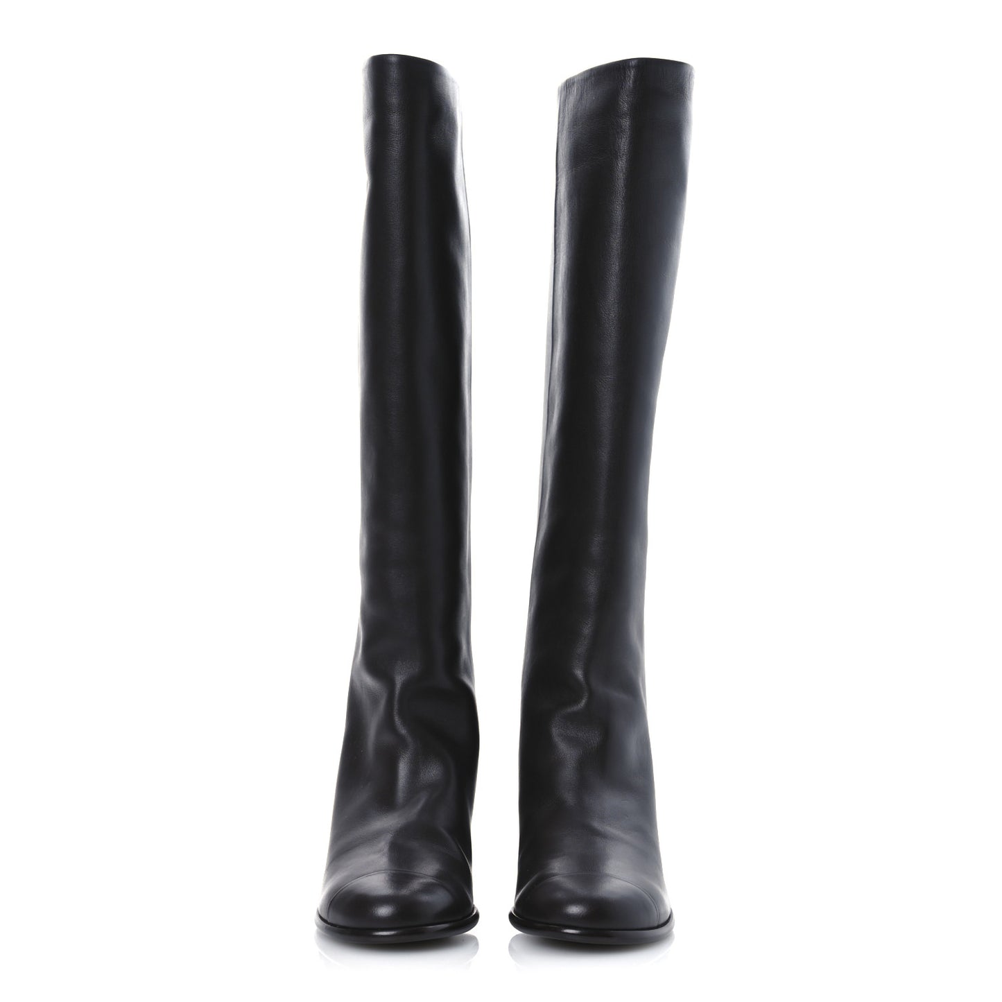 Calfskin CC High Boots 37.5 Dark Brown