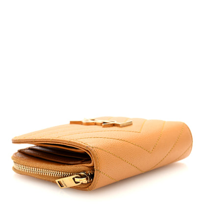 Saint Laurent Grain De Poudre Matelasse Chevron Monogram Compact Zip Around Wallet Senape Yellow 4 of 6