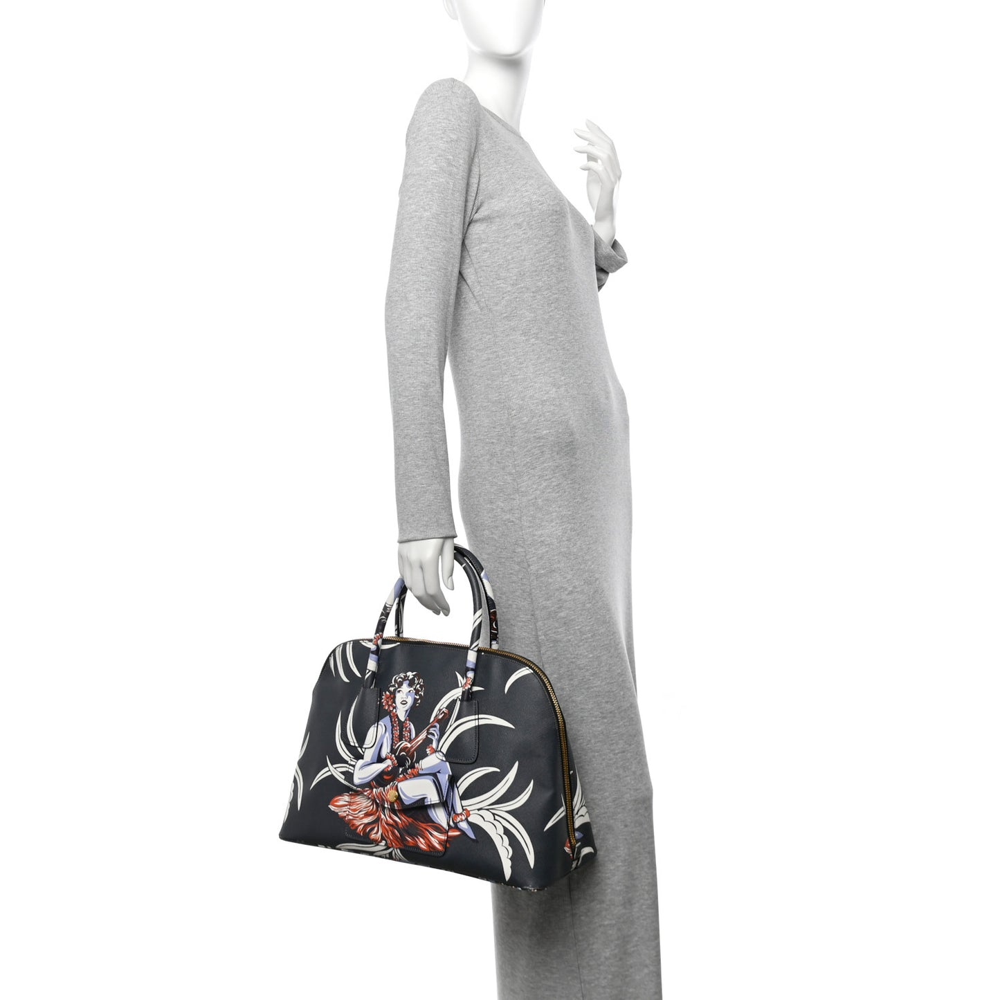 Saffiano Print Hawaiian Girl Front Pocket Tote Smeraldo