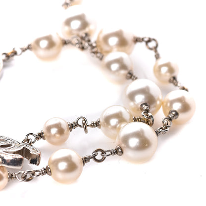 Chanel Graduated Pearl Crystal CC Long Necklace Silver 6 of 9
