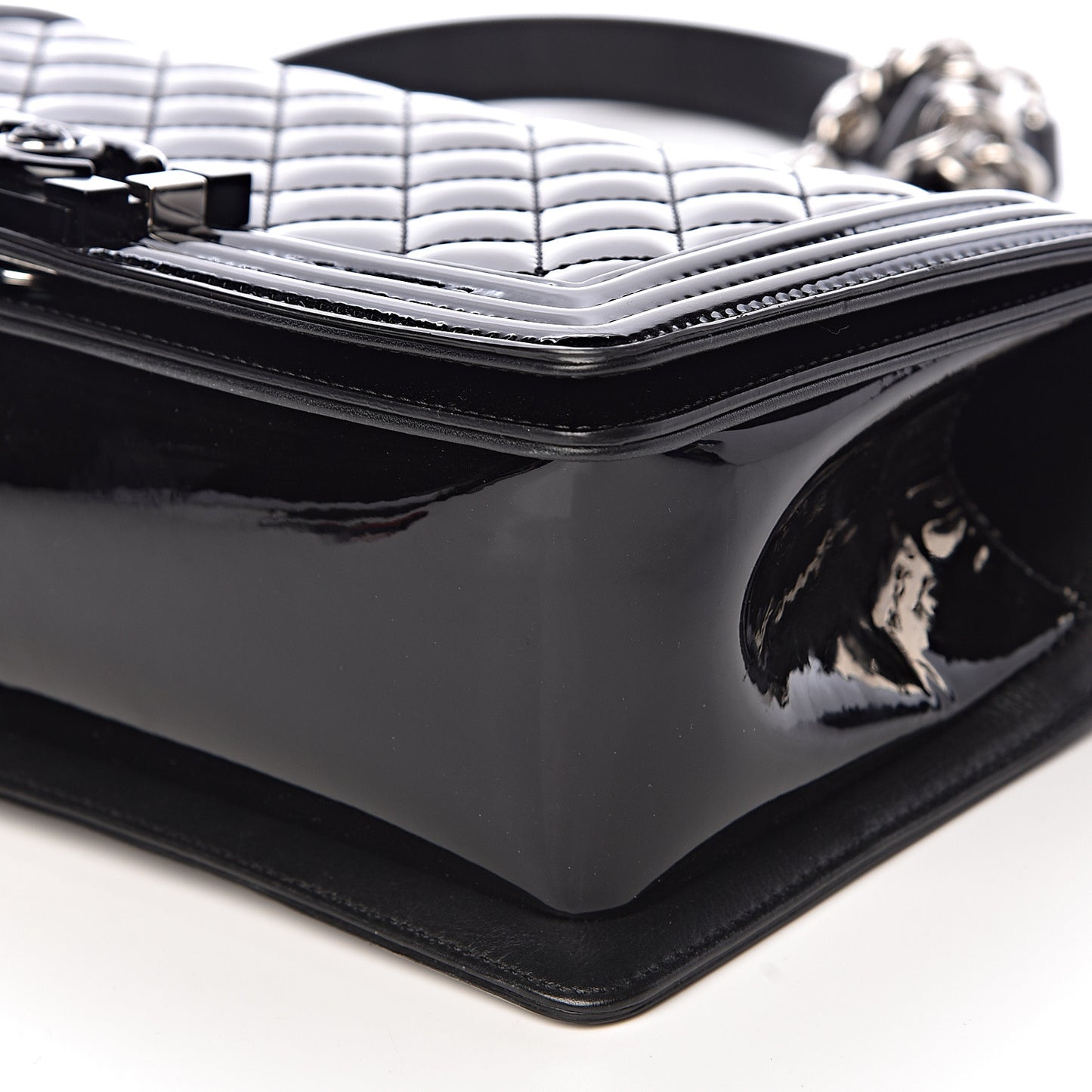 Patent Calfskin Quilted Medium Plexiglass Boy Flap Black