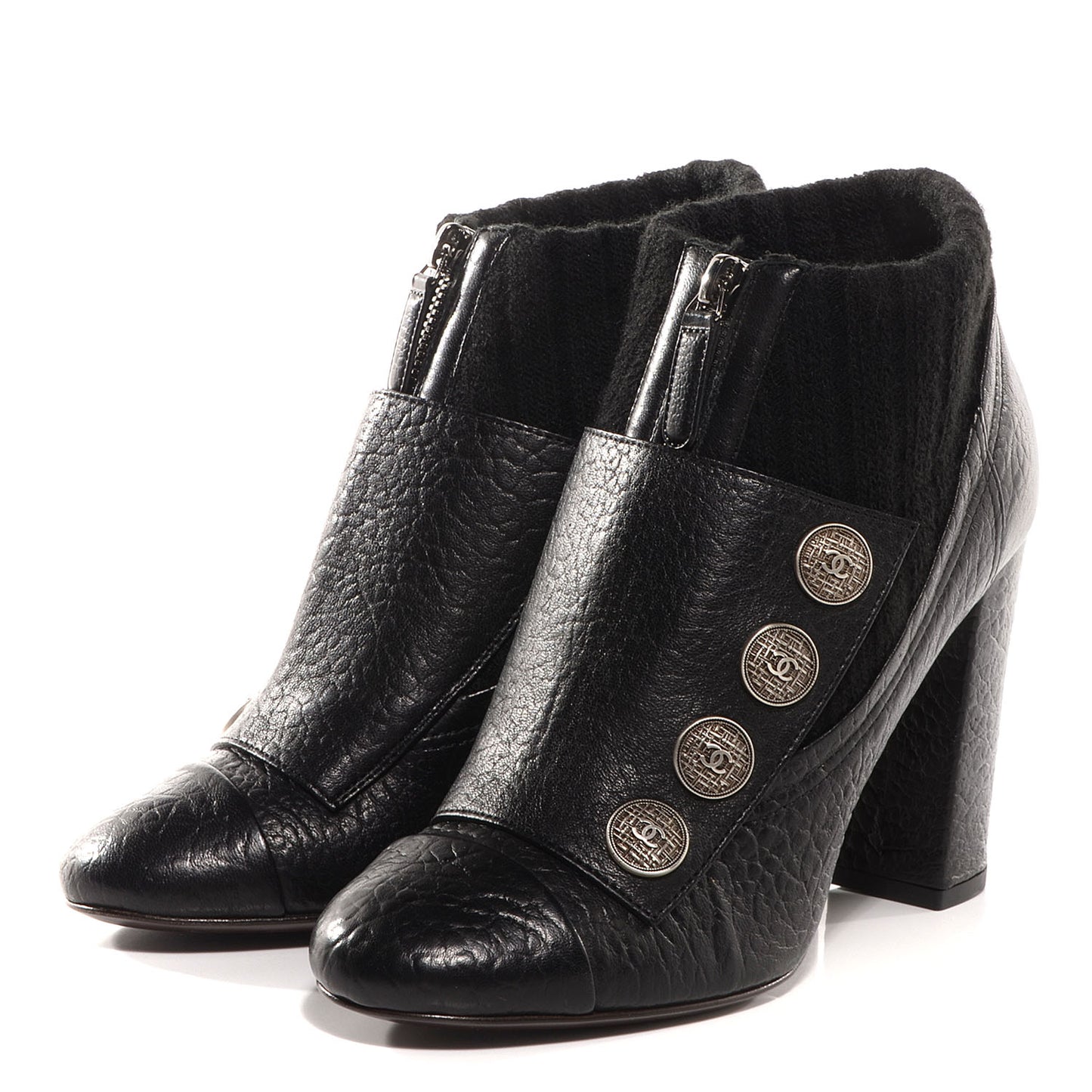 Leather Wool Insert Ankle Boots 38 Black