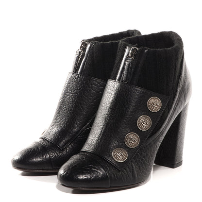 Chanel Leather Wool Insert Ankle Boots 38 Black 3 of 6