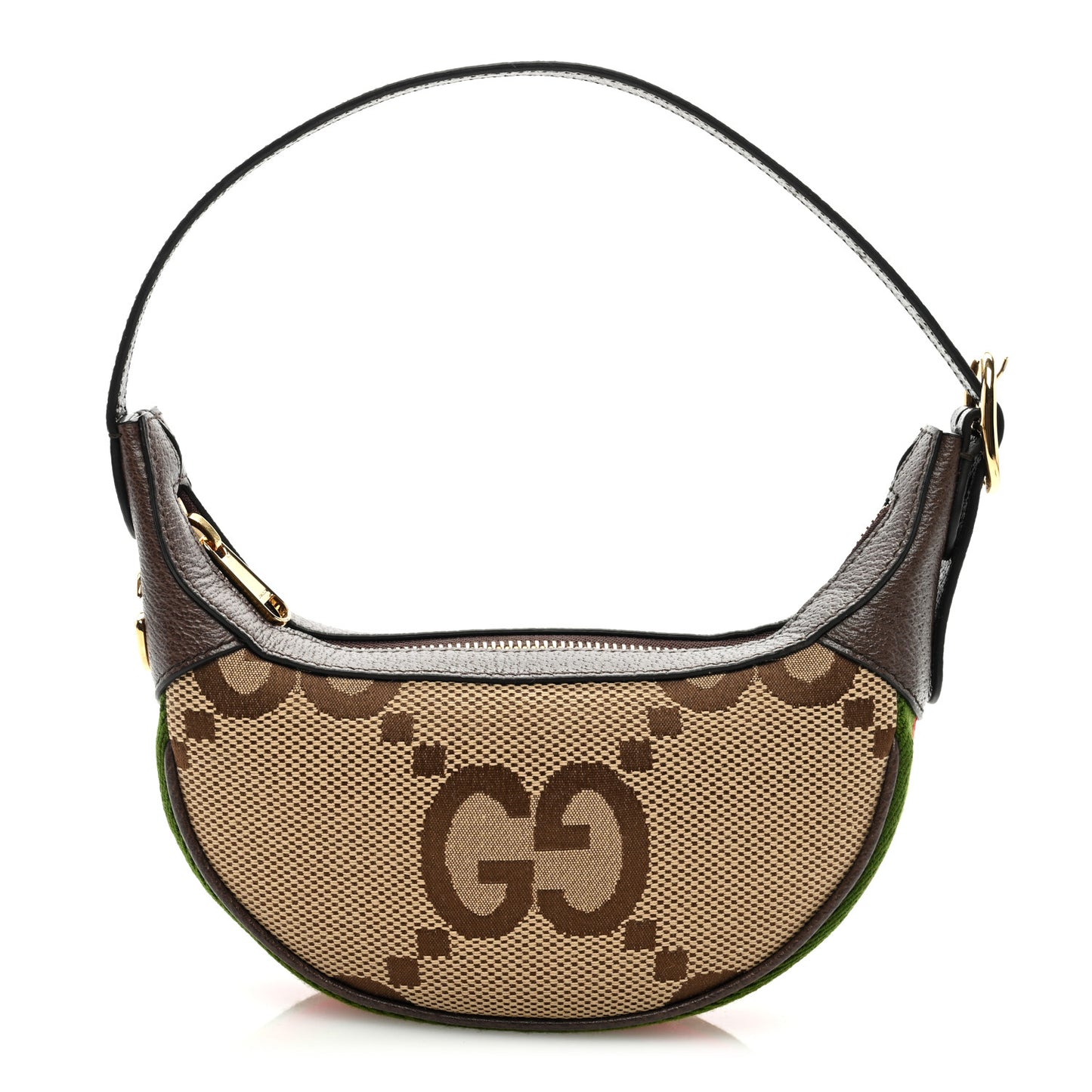 Monogram Jumbo GG Textured Dollar Calfskin Web Mini Ophidia Half Moon Hobo Camel Ebony New Acero