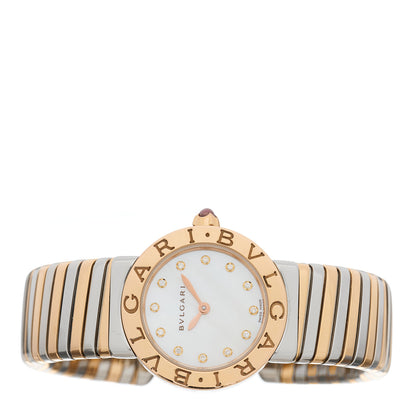 Bulgari Stainless Steel 18K Rose Gold Diamond Mother of Pearl 26mm Tubogas Quartz Watch 2 of 4