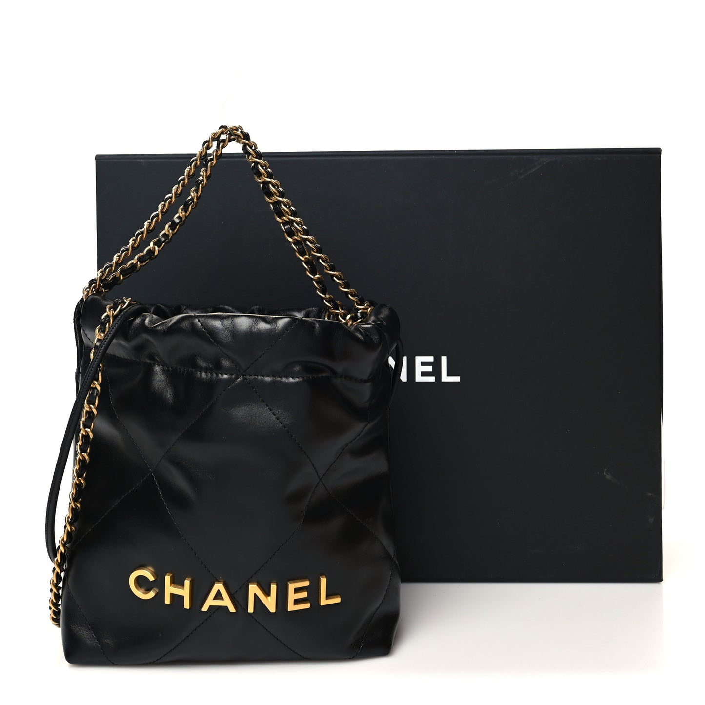 Shiny Calfskin Quilted Mini Chanel 22 Black