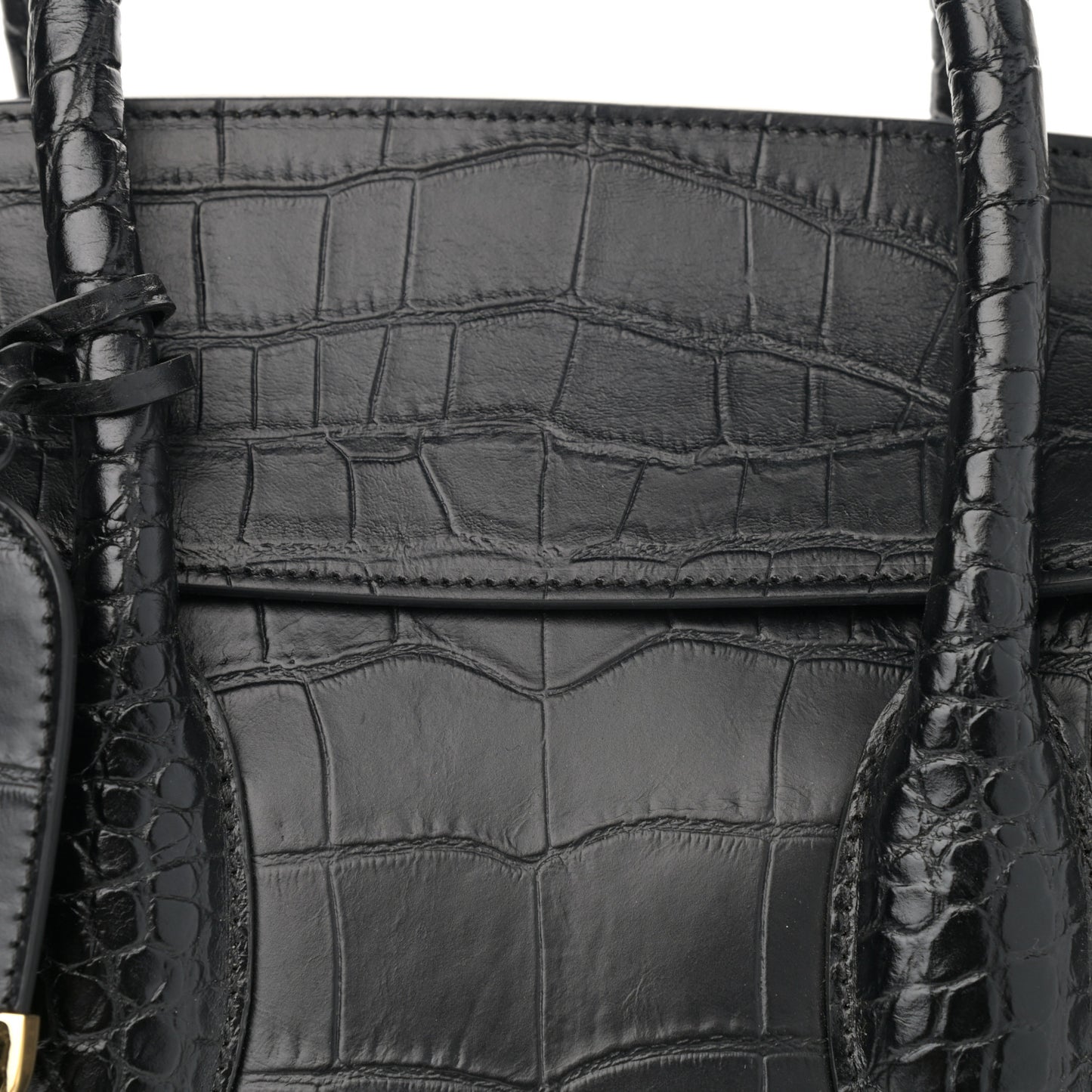 Calfskin Crocodile Embossed Small Heroine 30 Black