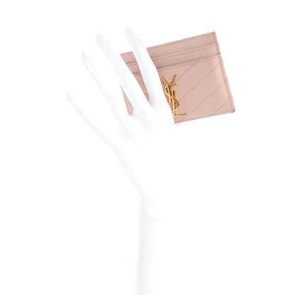 Saint Laurent Grain De Poudre Matelasse Chevron Card Case Pale Blush 2 of 7