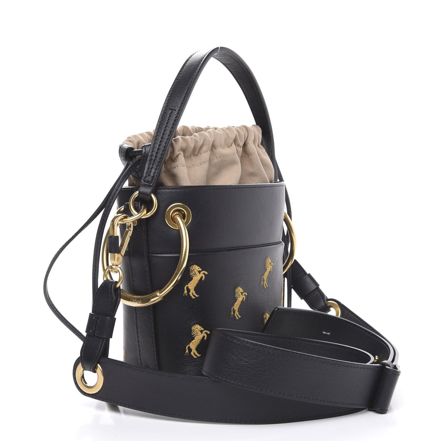 Chloe Smooth Calfskin Little Horses Embroidered Mini Roy Bucket Bag Full Blue 2 of 9