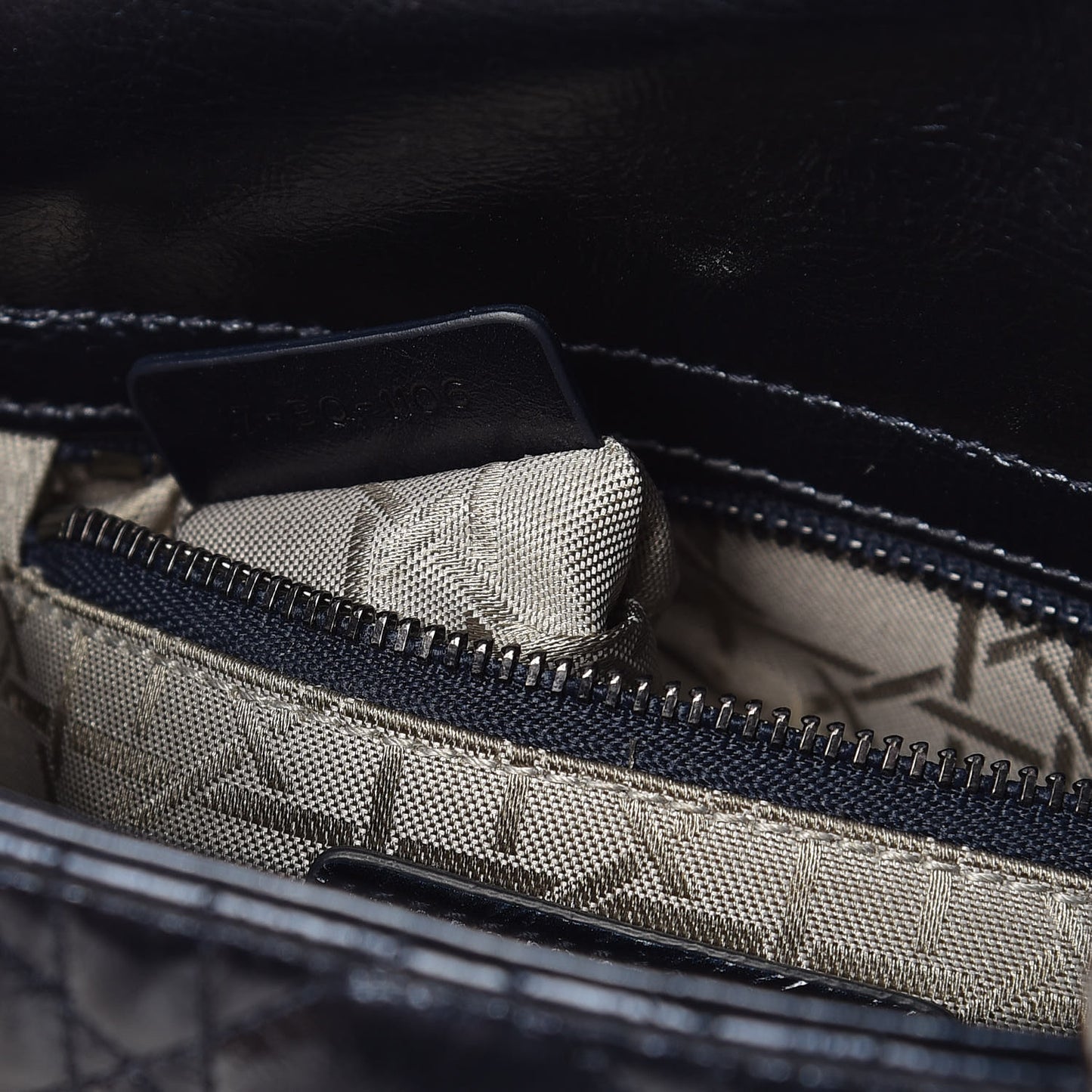 Metallic Calfskin Cannage Mini Lady Dior Marine