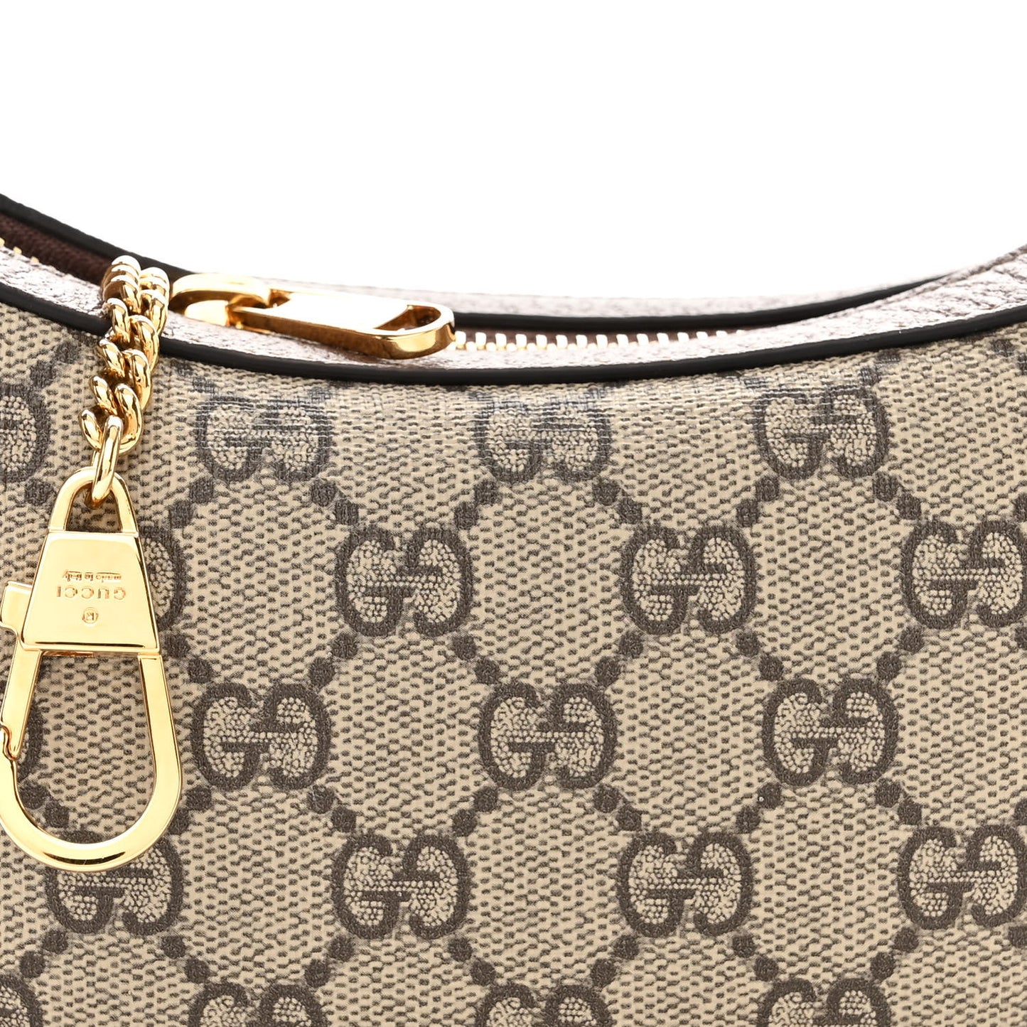 GG Supreme Monogram Textured Calfskin Web Mini Ophidia Half Moon Hobo Beige Ebony New Acero