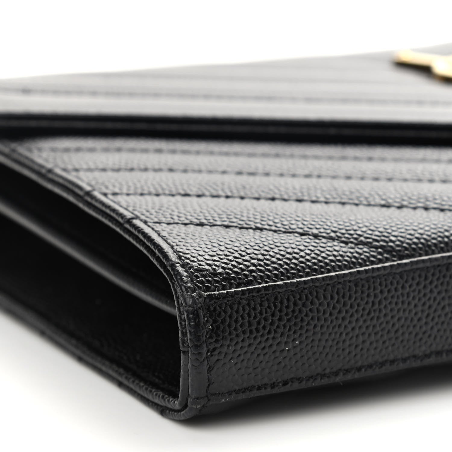 Saint Laurent Grain De Poudre Matelasse Chevron Monogram Chain Wallet Black 8 of 10