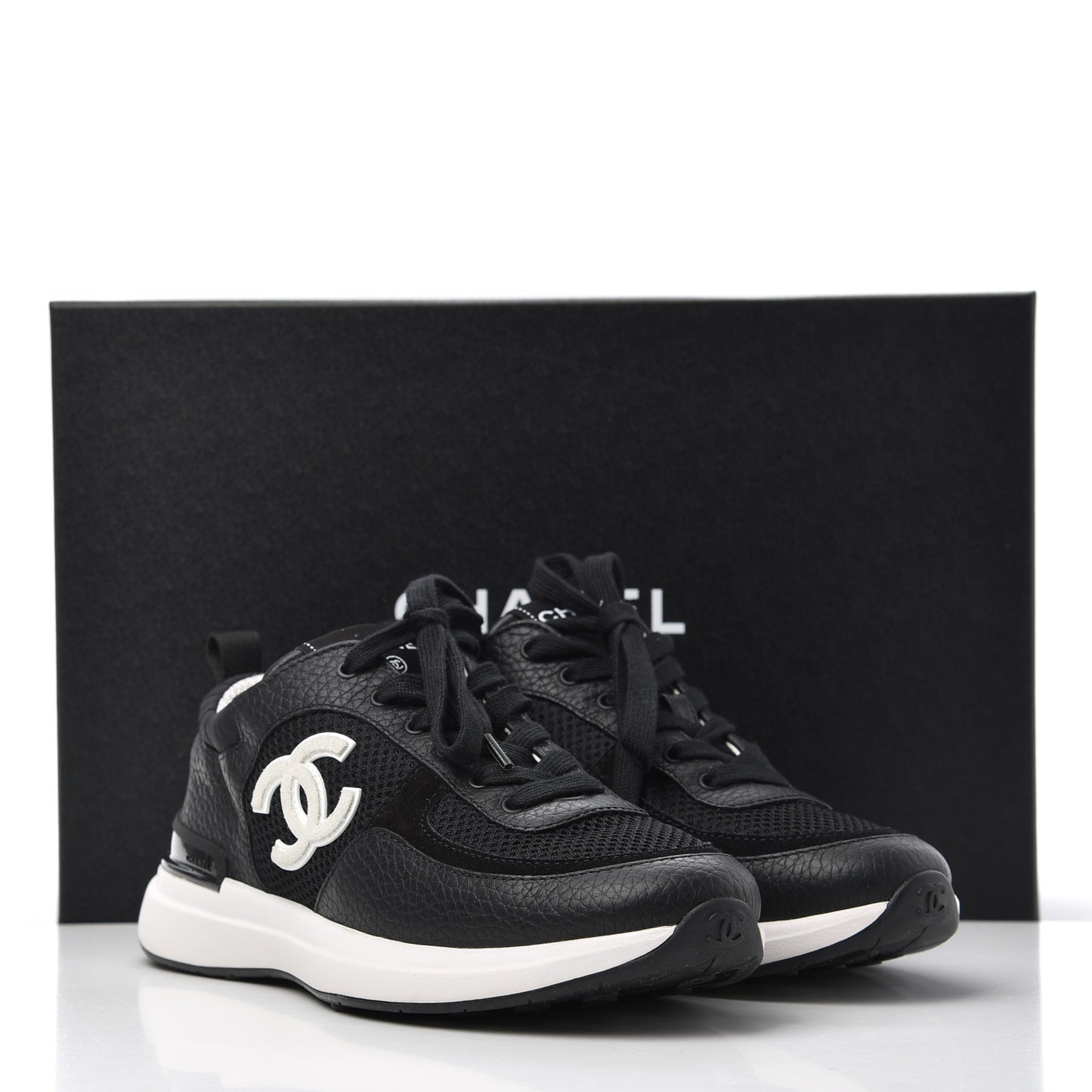 Calfskin Mesh Lycra Suede Womens Logo Sneakers 36.5 Black
