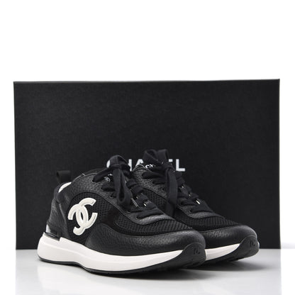 Chanel Calfskin Mesh Lycra Suede Womens Logo Sneakers 36.5 Black 9 of 9