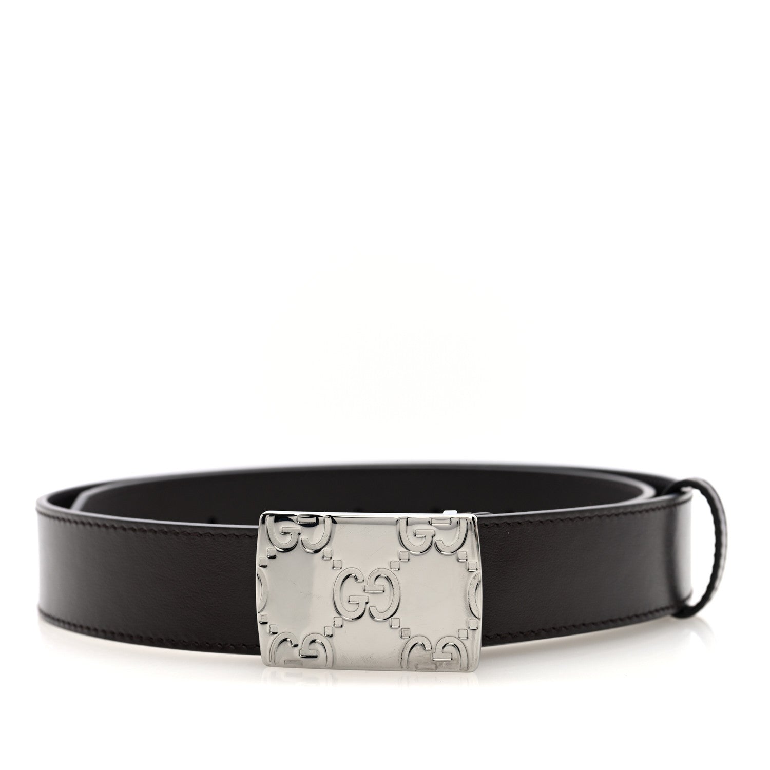 Gucci Plutone Calfskin Plaque GG 30mm Belt 80 32 Cocoa 1 of 4