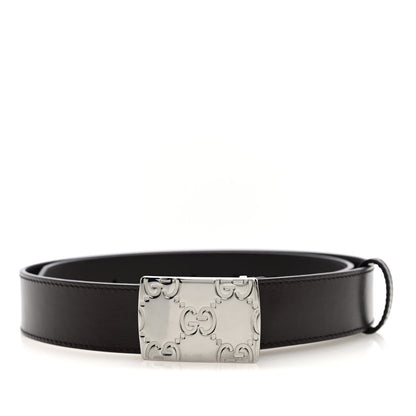 Gucci Plutone Calfskin Plaque GG 30mm Belt 80 32 Cocoa 1 of 4