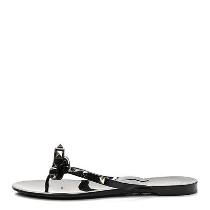 Valentino Garavani PVC Jelly Rockstud Bow Thong Sandals 39 Black 1 of 10