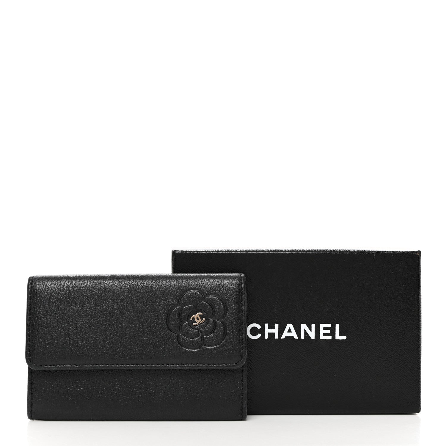 Chanel Goatskin Embossed Camellia Flap Card Holder Black 3 of 8