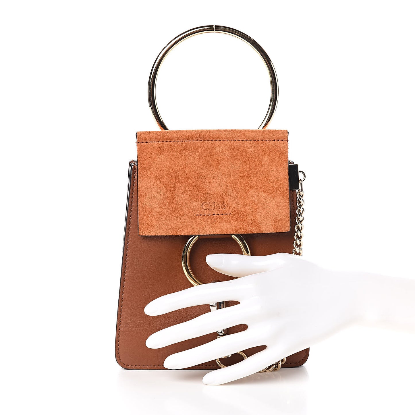 Suede Calfskin Mini Faye Bracelet Bag Tobacco