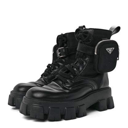 Prada Spazzolato Rois Re-Nylon Metal Triangle Logo Mens Monolith Pouch Pocket 60mm Combat Boots 6 Black 3 of 9