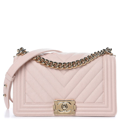 Chanel Caviar Chevron Quilted Medium Boy Flap Nude 1 of 10