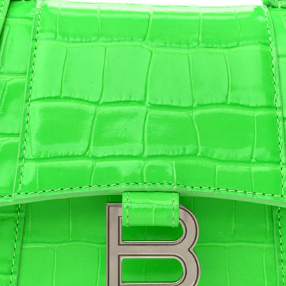 Balenciaga Shiny Calfskin Crocodile Embossed Hourglass Top Handle Bag XS Fluo Green 9 of 11